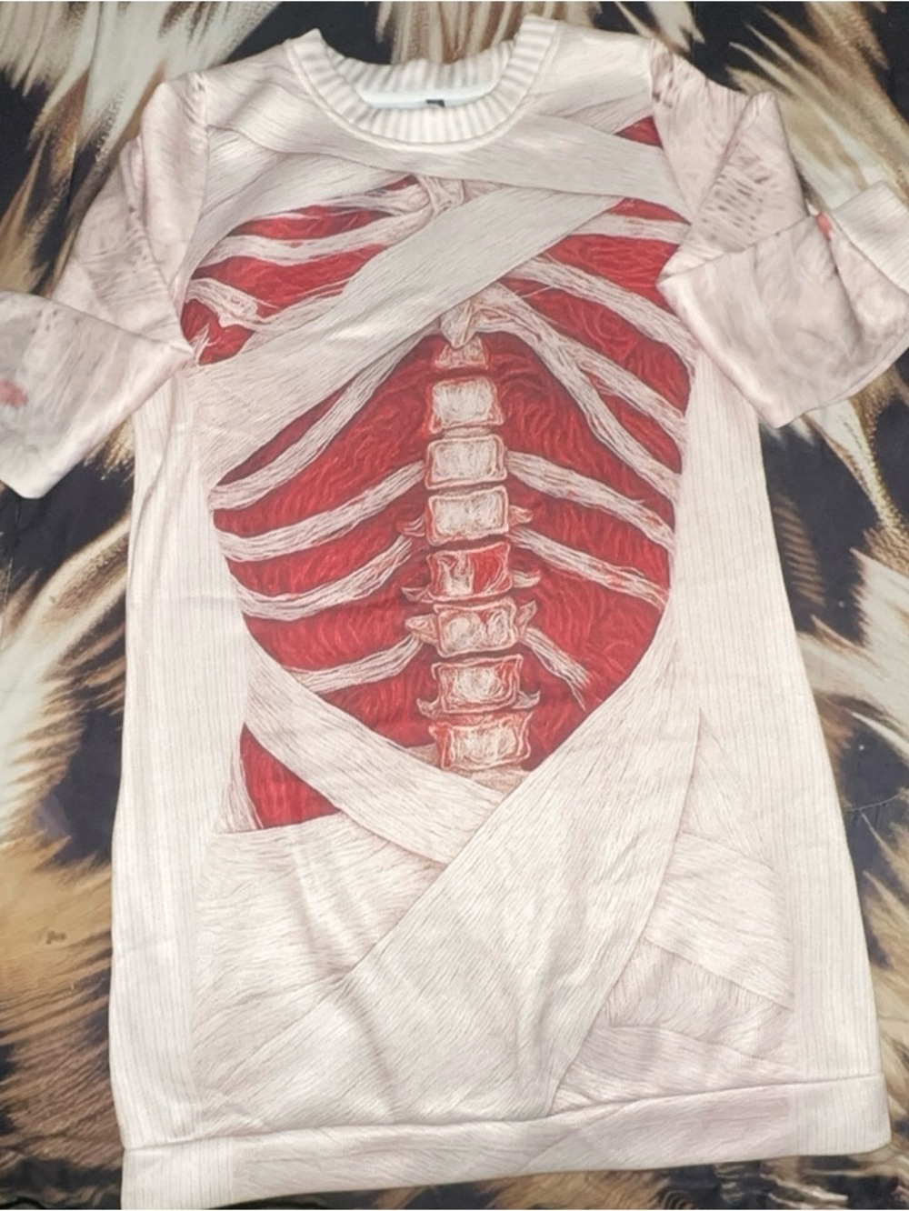 Kids Graphic Mummy Ribcage Long Sleeve Shirt - White & Red